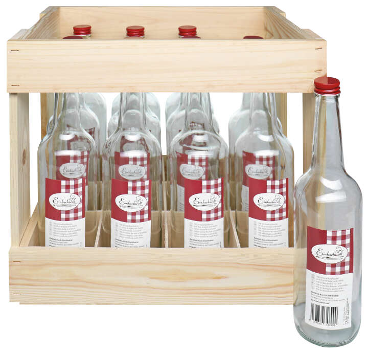 Einkochwelt Holzkiste mit 12 Gradhalsflaschen 700 ml